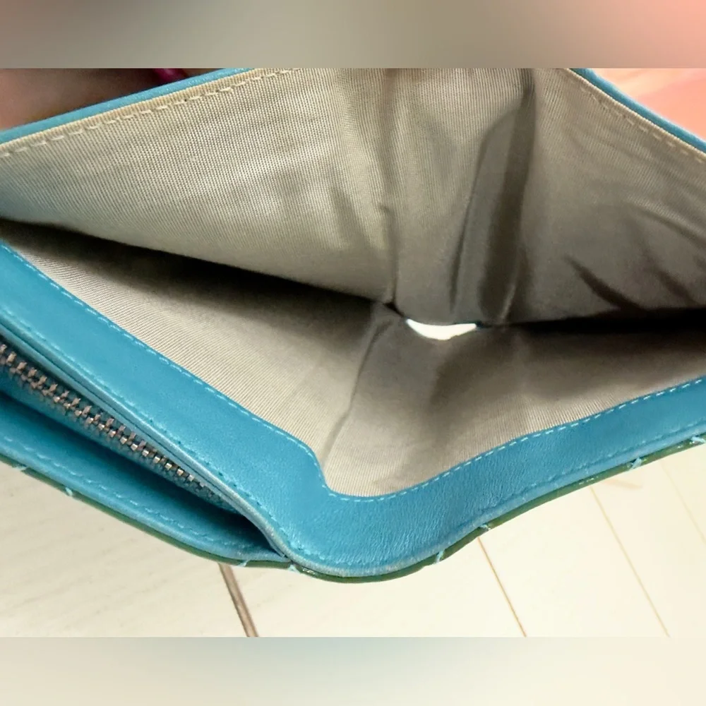 Chanel Green Patent Leather Blue Lambskin Wallet